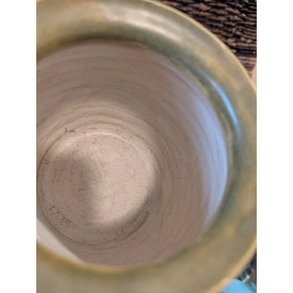Art Pottery Vase Artist Signed Glaze over Clay Green Aztec Boho Southwestern